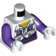 Lego Torso Vest Jacket, with Light Bluish Gray Checks and Pockets, Dark Purple Dice, Yellow Neck Print, Dark Purple Arms, White Hands / White