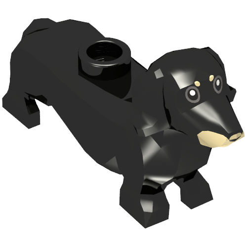 Lego Animal, Dog, Dachshund, Dark Tan Nose, Dark Bluish Grey Eyes and Print / Black