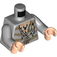 Lego Torso, Torn Prison Shirt, Tattoos print, Light Bluish Gray Arms, Light Nougat Hands / Light Bluish Gray