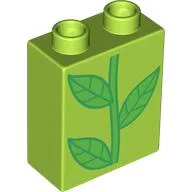 Duplo Brick 1 x 2 x 2 with Green Stem Print / Lime