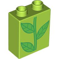 Lego Duplo Brick 1 x 2 x 2 with Green Stem print / Lime