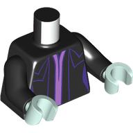 Lego Torso Jacket, Dark Purple Trim, Lavender Shirt print, Black Arms, Light Aqua Hands / Black