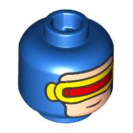 Lego Minifig Head Cyclops, Mask with Red and Yellow Visor, Slight Smile / Neutral Print / Blue