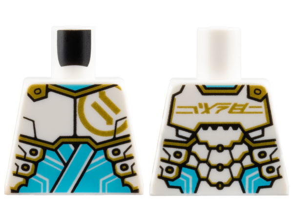 Lego Torso Armor Plates with Gold Ninjago Logogram 'Z' on Front and 'ZANE' on Back over Medium Azure Tunic Pattern