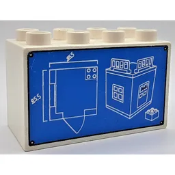 Duplo Brick 2 x 4 x 2 with House Blueprint and Brick Print / White