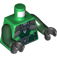 Lego Torso Robe, Shoulder Armor with Dark Green Belts and Dragon Emblem Print, Dark Green Arms, Black Hands / Green