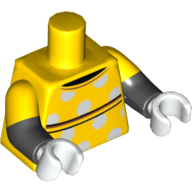 Lego Torso, Dual Molded Arms, Shirt with Black Lines, White Dots Print (Minnie Mouse), Yellow Sleeves Pattern, Black Arms, White Hands / Yellow