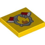Tile 2 x 2 with Shield with Fire and 2 Axes Print / Yellow