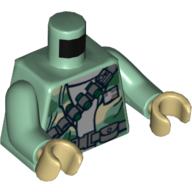Lego Torso Shirt, Camouflage with Weapon and Ammunition Belts Print, Sand Green Arms, Tan Hands / Sand Green