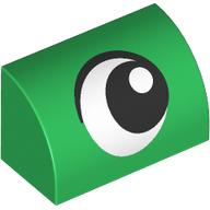 Lego Brick Curved 1 x 2 x 1 No Studs with Eye, Looking Right print / Green