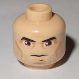 Minifig Head Captain Rex, Thick Eyebrows, Brown Eyes, Fine Stubble Print [Blocked Open Stud] / Light Nougat
