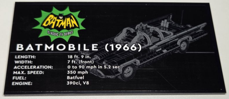 Lego Tile 8 x 16 with Bottom Tubes, Polished Surface with Batman Classic TV Series Batmobile (1966) Pattern (Sticker) - Set 76328