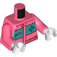 Lego Torso, Puffer Jacket, Arctic Explorers Symbol, Dark Turquoise Stripe print, Coral Arms, White Hands / Coral