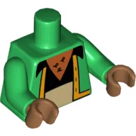 Torso, Vest with Orange Trim, Black Shirt, Tan Pants and Chest Hair Print, Green Arms, Medium Nougat Hands / Green