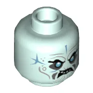 Minifig Head Blizzard Samurai, Medium Blue Eyes, Sand Blue Scars, Angry Showing Teeth / Ice Shards over Right Eye Print / Light Aqua