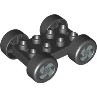 Duplo Car Base, 2 x 4 with Black Tires and Silver Spinner Spoke Hubs Print / Black