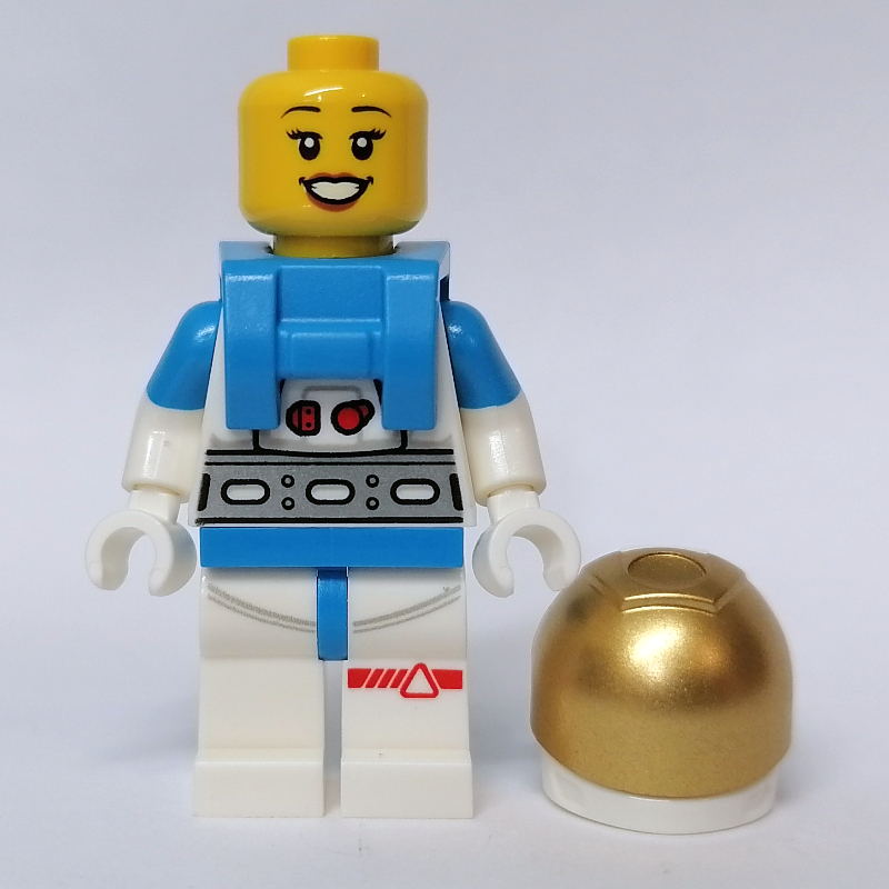 Lego Astronaut, Female, White Suit, Gold Visor, Open Mouth