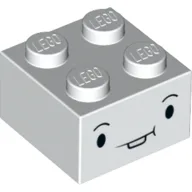 Brick 2 x 2 with Face, Black Eyes, Bucked Tooth Print / White