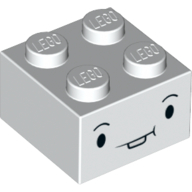 Lego Brick 2 x 2 with Face, Black Eyes, Bucked Tooth print / White