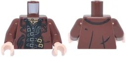 Torso Trench Coat Open with Rips and Tears and Gold Buckles over Black Jacket with Silver Straps, Buckles and Zipper Pattern / Reddish Brown Arms / Light Nougat Hands / Reddish Brown