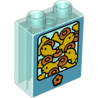 Lego Duplo Brick 1 x 2 x 2 with Bottom Tube and Fish Tank Print / Trans-Light Blue