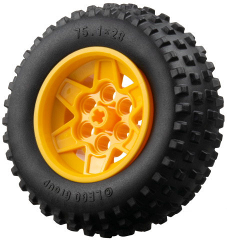 Lego Wheel 43.2mm D. x 26mm Technic Racing Small, 6 Pin Holes with Black Tire 75.1 x 28 Spiky Tread (56908 / 69909)