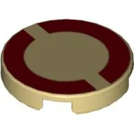 Tile Round 2 x 2 with Dark Red Semicircles Print / Tan