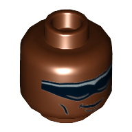 Lego Minifig Head Power Man, Black and Silver Sunglasses, Crooked Smile, Cheek Lines Print [Hollow Stud] / Reddish Brown