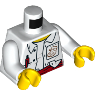 Lego Torso Shirt with Stains, Red Pen, Unbuttoned Print, White Arms, Yellow Hands / White