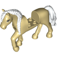 Lego Animal, Horse with Raised Leg, Moveable Head, White Braided Mane and Tail print. / Tan