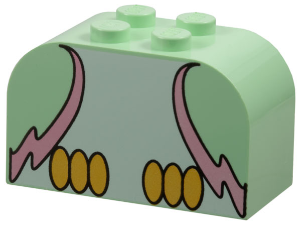 Lego Slope, Curved 4 x 2 x 2 Double with 4 Studs with Parrot Body Pattern / Light Green
