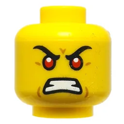 Minifig Head Young Garmadon, Black Eyebrows, Red Eyes, Angry / Raised Eyebrow, Smirk / Yellow
