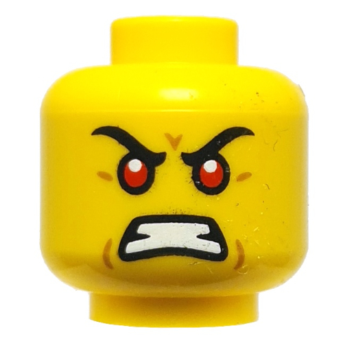Lego Minifig Head Young Garmadon, Black Eyebrows, Red Eyes, Angry / Raised Eyebrow, Smirk / Yellow