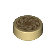 Tile Round 1 x 1 with Pastry Print / Tan