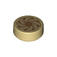 Lego Tile Round 1 x 1 with Pastry Print / Tan