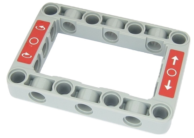 Lego Technic, Liftarm, Modified Frame Thick 5 x 7 Open Center with White Circles and Arrows on Red Background Pattern (Stickers) - Set 42054