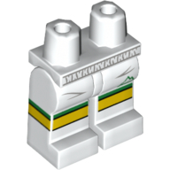 Lego Hips and White Legs with Light Bluish Gray Waistband, Green Sports Logo and Stripe, Yellow Knees Print / White