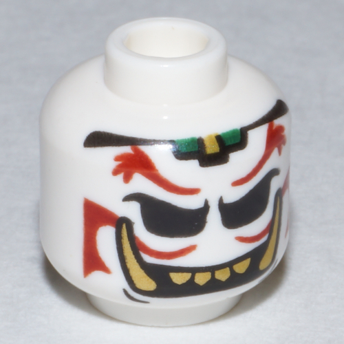 Lego Minifig Head Doubloon, Dark Red Eyebrows, Mustache, Sad / Evil Grin Print / White