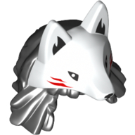 Lego Hair and Headdress, Wolf's Head with Red Stripes, Long Black Hair print / White