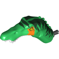 Lego Animal Body Part, Dinosaur, Baryonyx Head with Yellow Eyes, Dark Green Markings, Orange Stripe, White Teeth