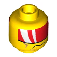 Minifig Head Tremor, Red Visor with 2 White Bands, Cheek Lines, Mouth Closed / Clenched Teeth Print / Yellow