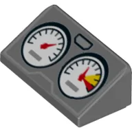 Brick Sloped 30° 1 x 2 x 2/3 with 2 Gauges/Dials Print / Dark Bluish Gray