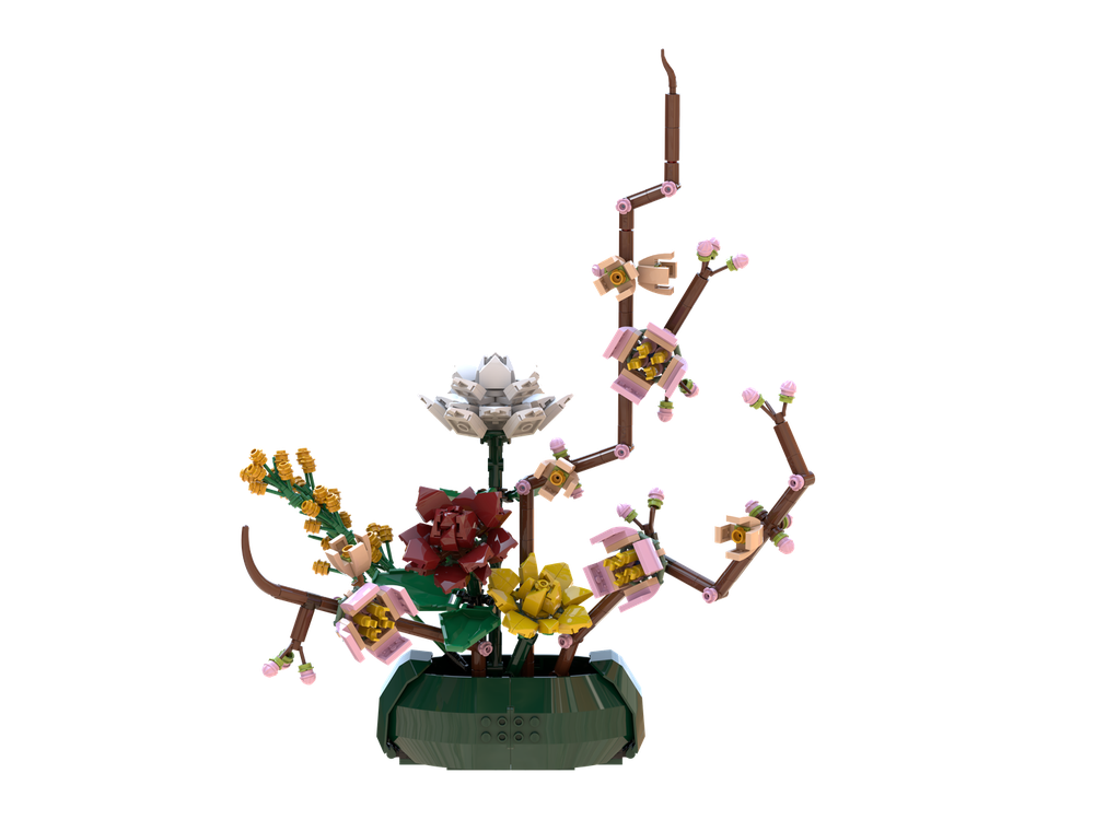 Lego Gardenias and Peach Blossoms Brickebana Arrangement