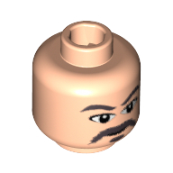 Lego Minifig Head Fire Nation Soldier (Avatar), Gray Moustache, Goatee, Eyebrows Print [Blocked Open Stud] / Light Nougat