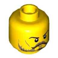 Minifig Head Tournament Knight, Dark Brown Eyebrows, Dark Tan Moustache and Beard, Cheek Lines Print / Yellow