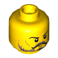 Lego Minifig Head Tournament Knight, Dark Brown Eyebrows, Dark Tan Moustache and Beard, Cheek Lines Print / Yellow