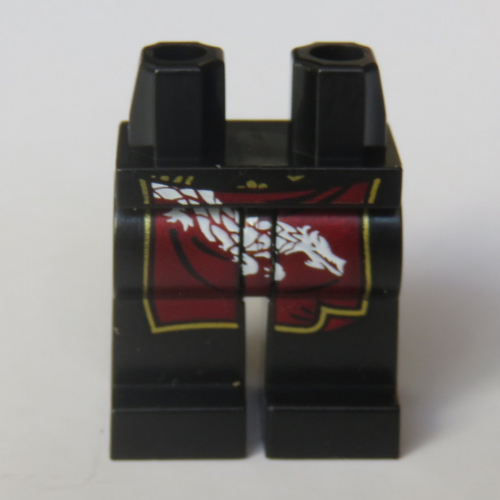 Lego Hips and Black Legs with Dark Red Apron, White Dragon / Black