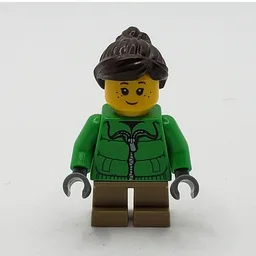 Kid - Green Torso, Dark Tan Legs, Dark Brown Hair