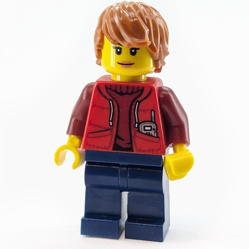 Lego Marine Explorer, Woman, Open Red Jacket over Dark Red Sweater, Dark Orange Hair