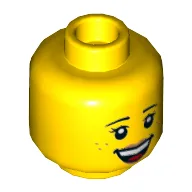 Minifig Head Feldman / Rivera, Eyebrows, Freckles, Open Smile Teeth / Sleeping, Closed Eyes Print / Yellow